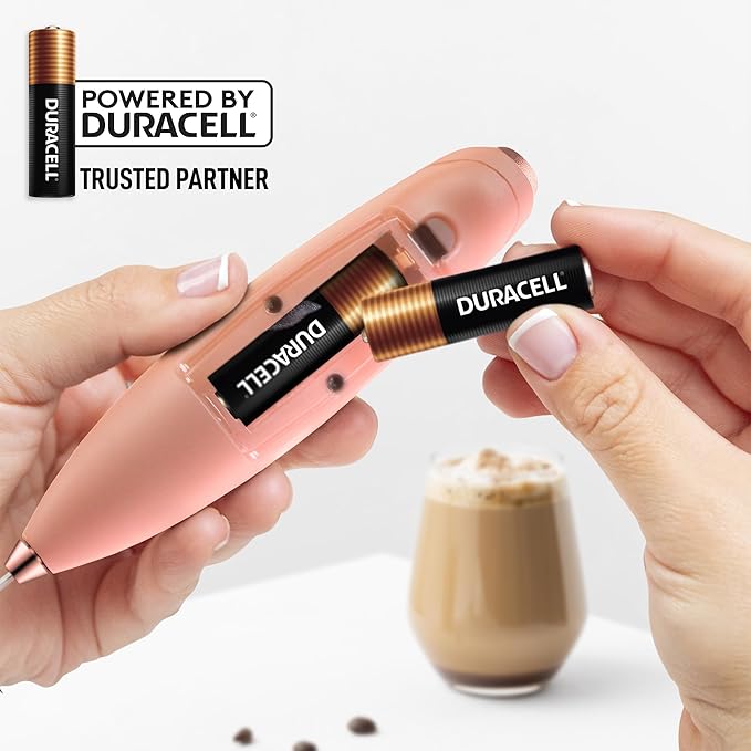 Zulay Kitchen Patented Tornado Triple Whisk Milk Frother with 4 Duracell Batteries – Handheld Foam Maker for Coffee, Lattes, Matcha & Hot Chocolate – Rich, Creamy Froth in Seconds - Rose Peach