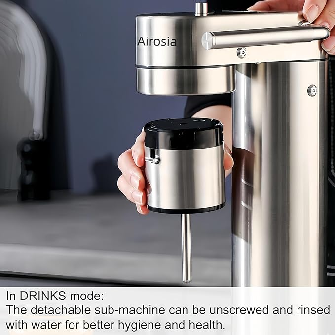 Carbonates Any Drink-Airosia Soda Maker Machine-304 Stainless Steel Sparkling Water Maker, Carbonator Machine with BPA Free Bottles(1L+0.5L) (CO2 Carbonator NOT Included)