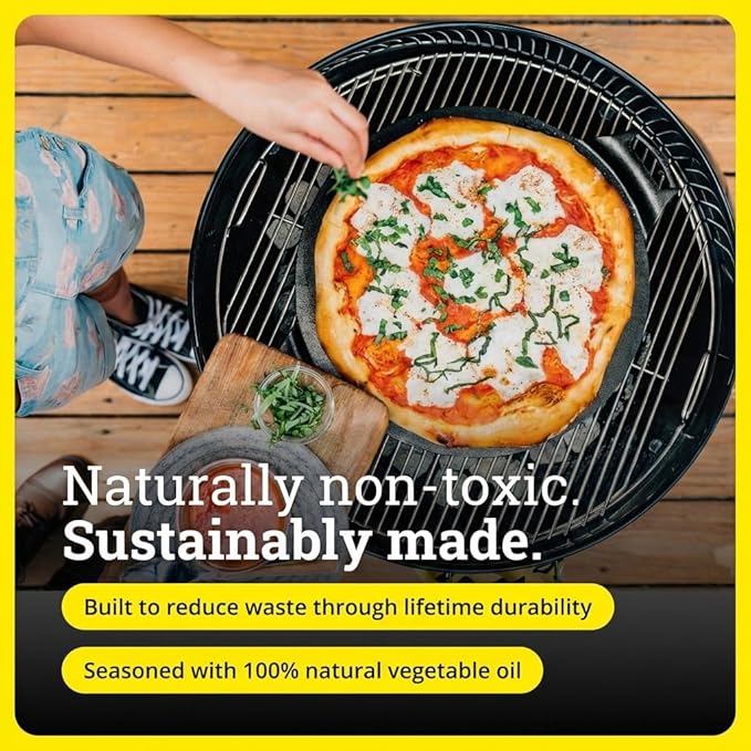 Lodge Seasoned Cast Iron Pizza Pan 15 Inch - Pre-Seasoned, Round Pizza Pan with Dual Assist Handles - Even Heat Distribution- PFAS-Free, Non-Toxic Cookware - Oven Safe
