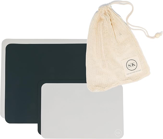 The Silicone Kitchen Reusable Silicone Oven Baking Mats Gift Set Bundle, 2 Half-Sheet, 2 Quarter-Sheet, Vintage Navy Blue, Pearl Gray