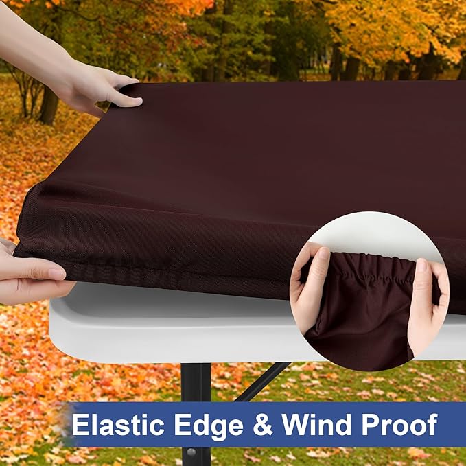 homing Rectangle Table Cloth Cover, Waterproof Polyester Elastic Fitted Tablecloth, Fits for 5 Foot Folding Tables, Washable Table Protector for Fall, Thanksgiving, Harvest Party (Coffee, 30" x 60")