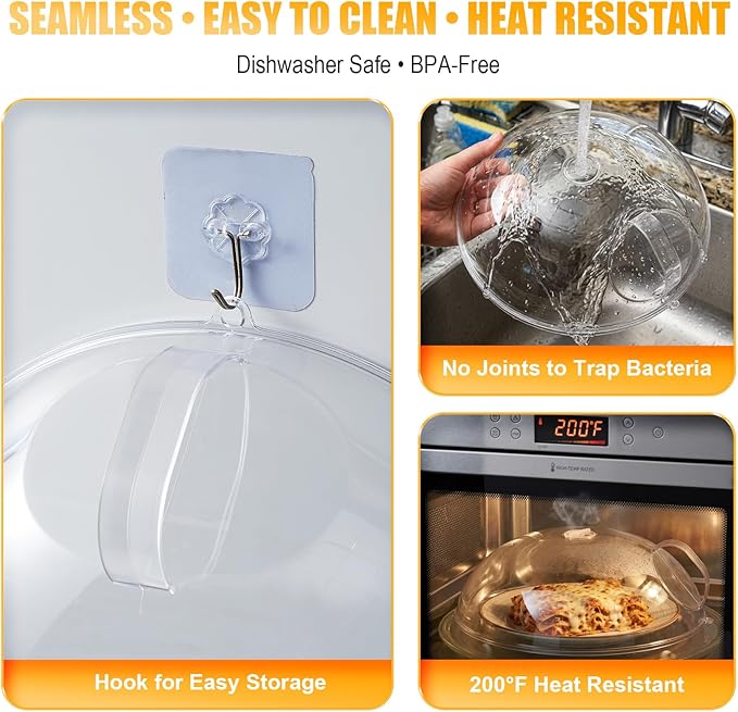WENWELL Microwave Splatter Cover for Food 12",Large Clear Microwave Splash Guard Cooker lid with Handle,Dish bowl Plate Serving Cover Home Kitchen Essential,BPA-Free,Saft Plastic
