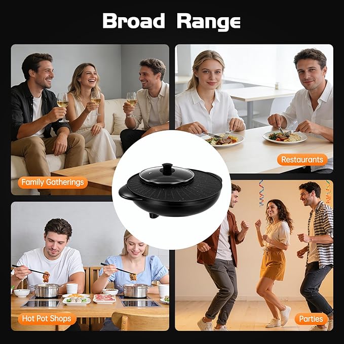 Hot Pot with Grill 2 in 1 Electric BBQ Grill Shabu Shabu Pot Non-Stick Smokeless Korean Barbecue Grill Indoor with Temp Control for 3-5 People Fast Heating