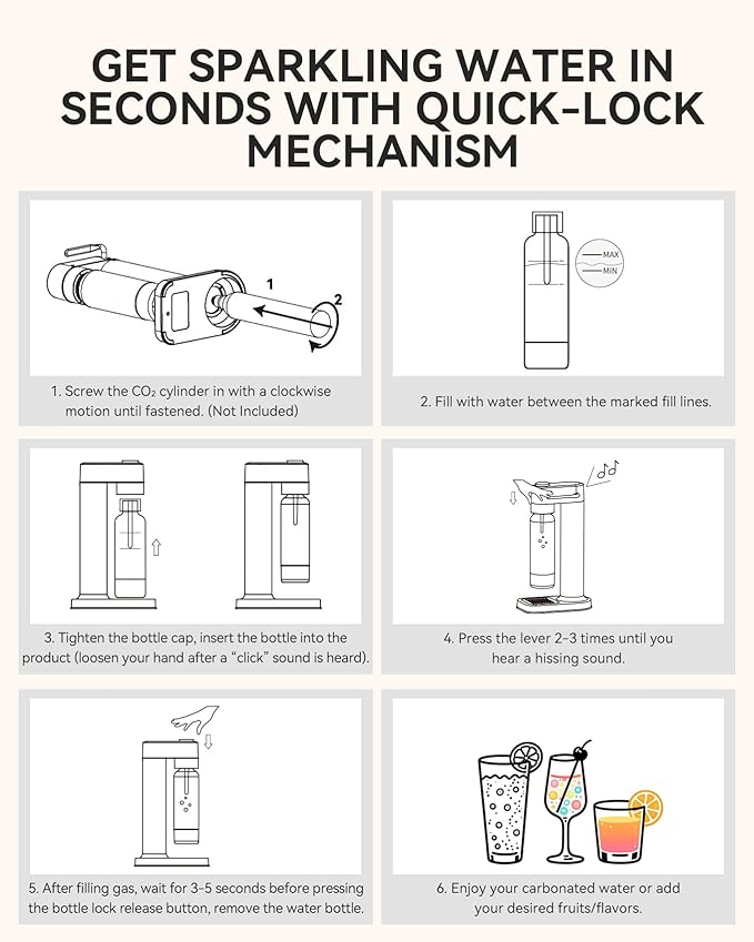 MOKKOM Sparkling Water Maker Soda Maker Soda Streaming Machine for Carbonating with 1L Carbonating Bottle, Compatible with Any Screw-in 60L CO2 Carbonator(NOT Included)