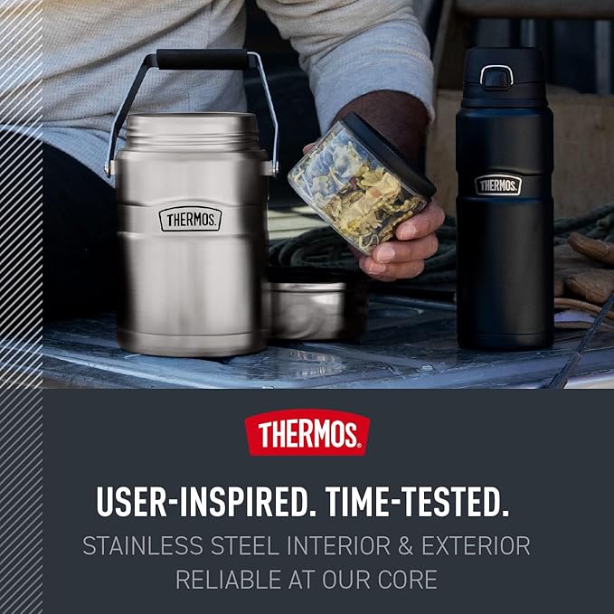 THERMOS Stainless King Vacuum-Insulated Food Jar with 2 Storage Container Inserts, 47 Ounce, Matte Stainless Steel