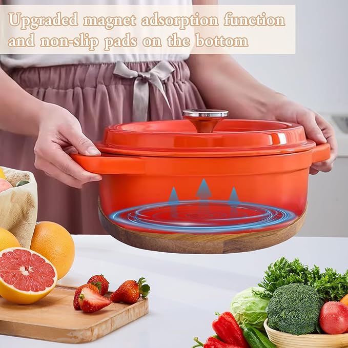 2 PCS Magnetic Wooden Trivets for Hot Pots and Pans, Heat Resistant Acacia Wood Trivet with Cushioning Silicone Strips for Dutch Ovens Hot Dishes Pots Holder, for Mom Grandma