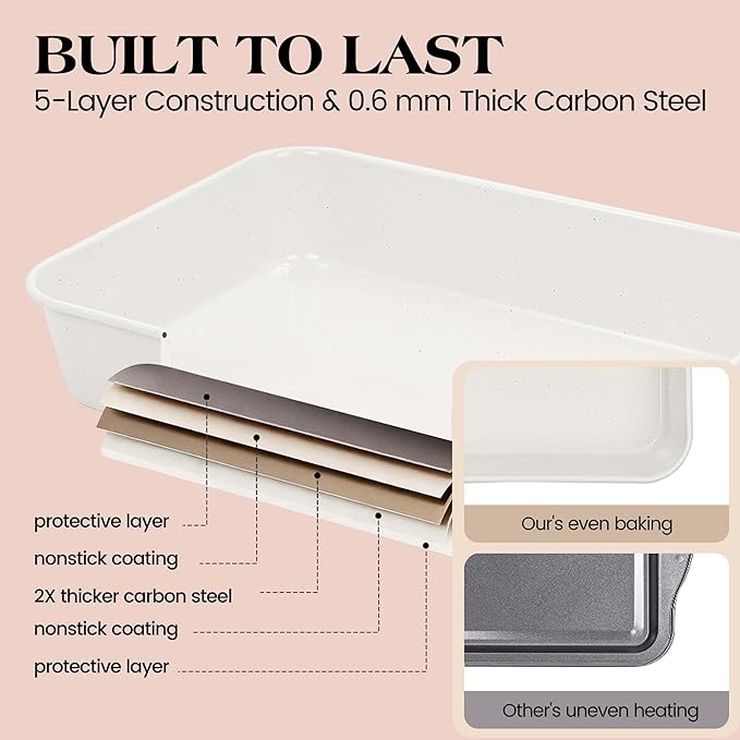 8 Pcs Baking Pans Set, Silicone Bakeware Sets with Metal Reinforced Frame, Nonstick Stackable Carbon Steel Non Toxic Baking Sets for Cooking (Cream)