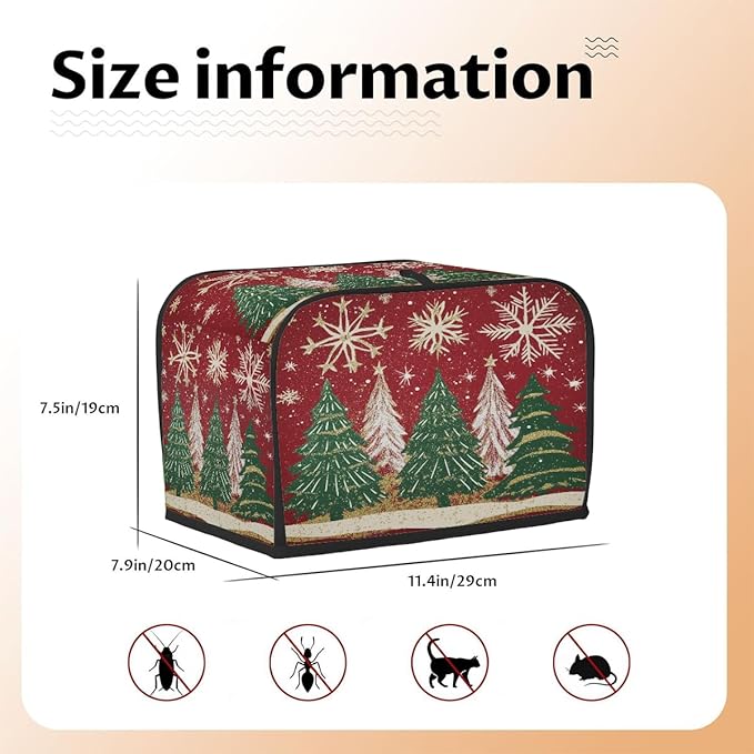 2 Slice Toaster Cover,Christmas Tree Snowflakes on Red Small Kitchen Appliance Bread Machine Cover with Pockets,Dust & Fingerprint Protection