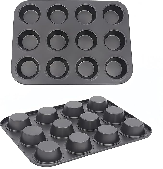 1 Pack black stainless steel muffin pan，muffin pans nonstick 12，cupcake tin，cup cake pans for baking