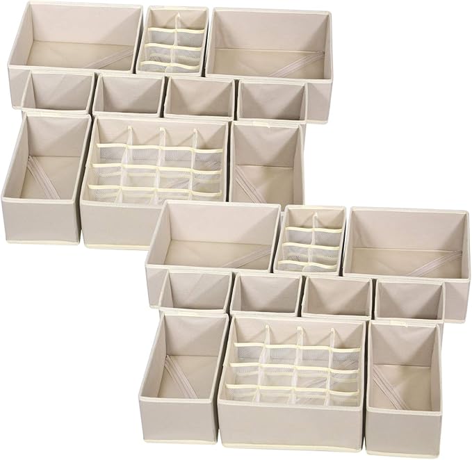TENABORT 21 Pack Foldable Drawer Organizer Dividers Cloth Storage Box Closet Dresser Organizer Cube Fabric Containers Basket Bins for Underwear Bras Socks Panties Lingeries Nursery Baby Clothes Beige