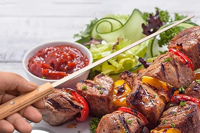 22-Inch Large Metal Barbecue Skewers,HONSHEN Heavy Stainless Steel 3/8 Inch Wide Blade with Hardwood Handle Long Flat BBQ Skewers for Grilling Meat,Chicken,Shrimp,Vegetables-Set of 12 (22 INCH)