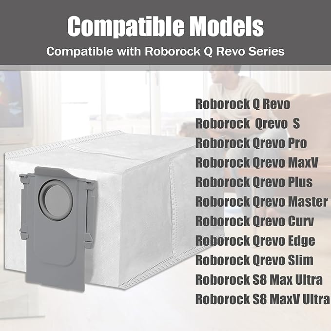 8 Pack Dust Bags Compatible With Roborock Q Revo Qrevo S Qrevo MaxV Qrevo Pro Qrevo Curv Qrevo Edge Qrevo Slim Qrevo Master S8 MaxV Ultra S8 Max Ultra Robot Vacuum Bags Disposable Bag Accessory
