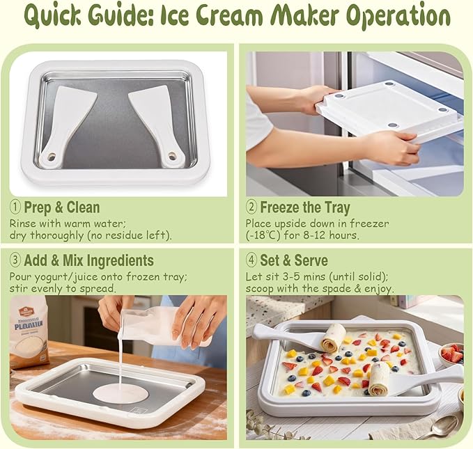 Rolled Ice Cream Maker,304 Stainless Steel Instant Ice Cream Machine with Ice Cream Tray – DIY Frozen Yogurt, Gelato, Sorbet & Slushie Maker Kit for Family Fun, Easy to Use & Clean (Mint Green)