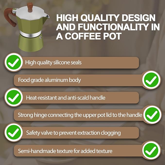 Aluminum 3 Cup 150ml Moka Pot Express Coffee Maker Stovetop Espresso Colorful Coffeemaker Italian Classic Style Brewing Greca Cafe Mocha Machine for Cafeteras Lover Camping Travel and Home Use 5oz