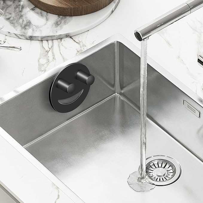 Stainless Steel Smiley Face Sponge Holder, Silver Sink Caddy Organizer Storage with Suction Cup for Kitchen, Kitchen Accessories Decor Scrubber-Black