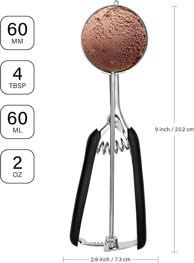 Large Cookie Scoop 4 Tbsp, Professional Stainless Steel Ice Cream Scoop 60mm, Cupcake Scoop Muffin Scoop for Baking, Good Soft Grips, Quick Trigger Release, 60ml (4 Tablespoon)