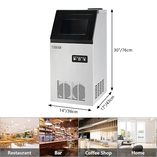 ROVSUN Commercial Ice Maker 110lbs/24h Automatic Built-in Stainless Steel Under Counter/Portable Freestanding for Restaurant Bar with 24lbs Storage, Connection Hoses & Ice Scoop