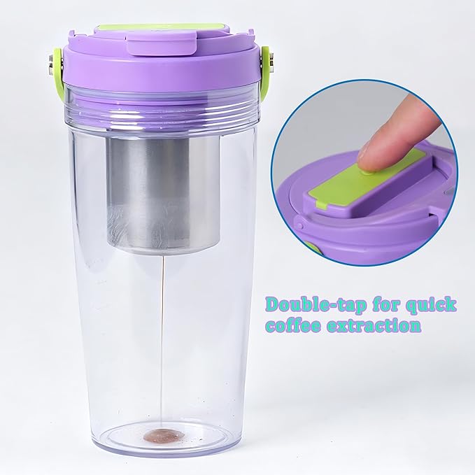 Fast Extraction Mini Electric Espresso Maker - Portable Filter Coffee Brewer for Travel,Insulated Stainless Steel Tumbler,20 oz Reusable Iced Coffee Cup Machine,Hot Coffee Mug with Lid(Orange+Grey)