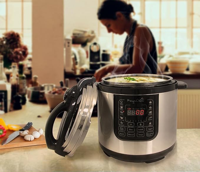 Megachef MCPR120A 8 Quart Digital Pressure Cooker with 13 Pre-set Multi Function Features, Stainless Steel