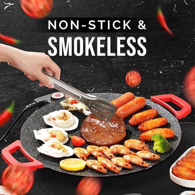 Non-Stick Electric Indoor Grill Pan, 11-15.74in Electric Griddle Nonstick, Multi-functional Korean Electric Indoor Grill, Smokeless Portable Electric Gril (36cm/14.2in)