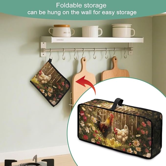 Farm Chicken Toaster Cover 2 Slice Dustproof Protective Cover for Toaster 2 Slice Long Slot, Water-Resistant Thin Dust Covers for Kitchen Appliances