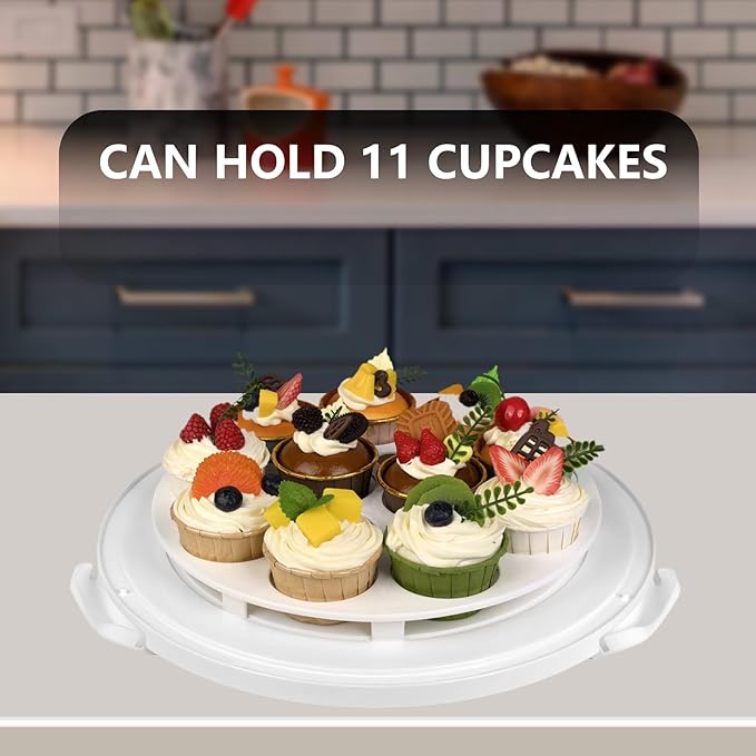 Round Cake Carrier Box with Lid and Handle, Transportation Insulated Bag for Cakes, Cupcakes and Pies, Triple Locking Design for Safe Transportation (Grey, 12 * 12 * 7.9 Inch)