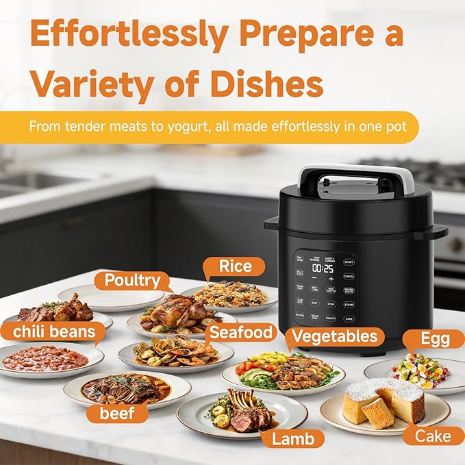 6Qt 9-in-1 Electric Pressure Cooker, Dual Inner Pots, Stainless Steel Pot and Non-Stick Pot, 12 Preset Cooking Programs with IMD Touchscreen, Safe Vent, Slow Cook, Rice Cook, Steam, Black