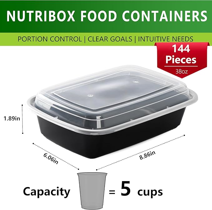 38oz Meal Prep Containers Bulk 48 Set with Forks and Lids - 1 Compartment Food Containers Leakproof Snack Container Reusable Food Storage Containers, Freezer Safe Plastic Lunch Take Out Box