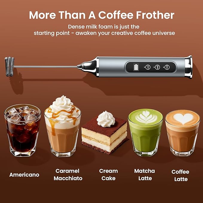 YUSWKO Milk Frother Wand for Coffee, Milk Frother Handheld Coffee Frother, Rechargeable Drink Mixer, Waterproof Electric Whisk