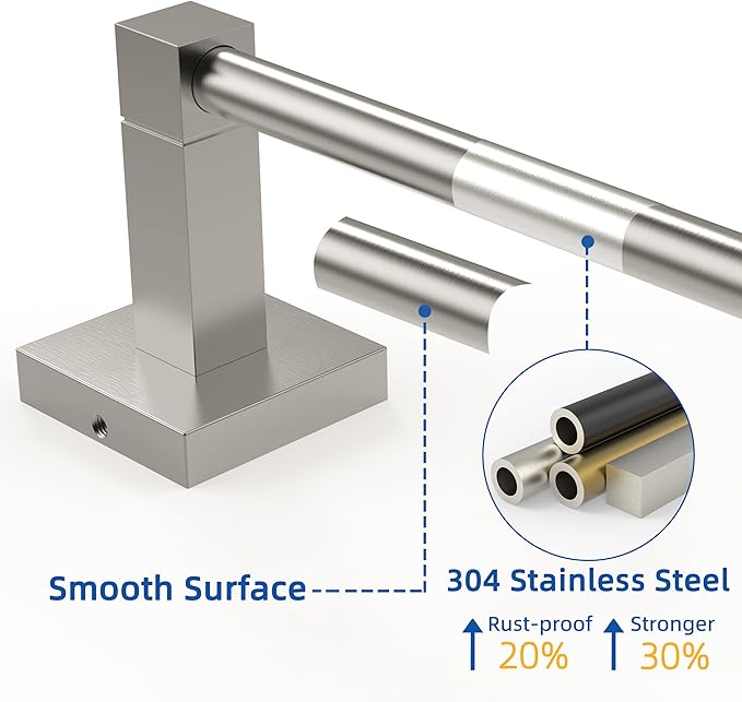 RUACQ Brushed Nickel Towel Bar 24 inch, 304 Stainless Steel Towel Racks for Bathroom Wall Mounted, Heavy Duty Bath Towel Rod with Square Base(Brushed Nickel)