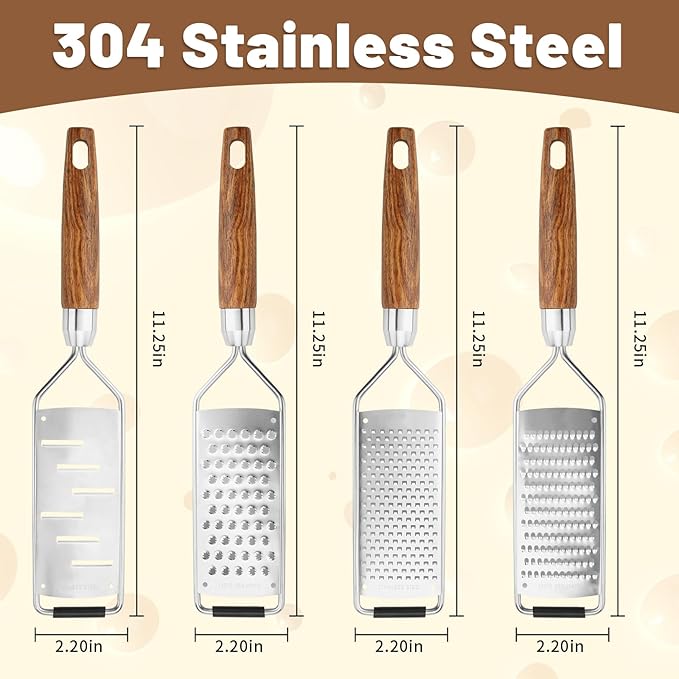 SHIKORI Stainless Steel & Wood Cheese Grater with Protective Cover - Modern, Rectangular, Slicer Color