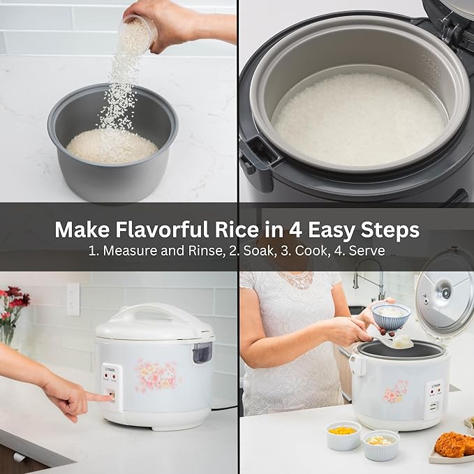 Tiger JNP-1000-LF 5.5 Cup Capacity White Rice Cooker with Non-Stick Inner Pot, Retractable Power Cord, and Keep Warm up to 12 hours (Flower)