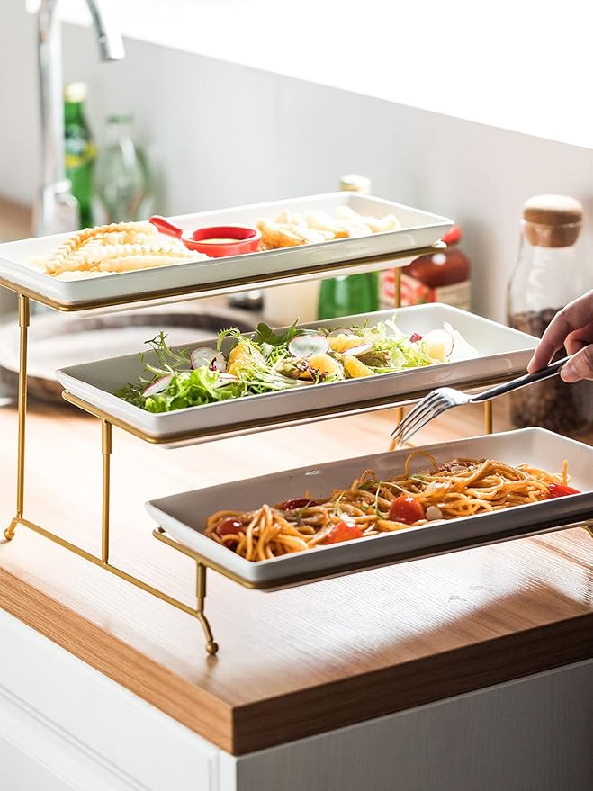 YHOSSEUN 3 Tier Serving Tray for Party, Tiered Serving Platters and Trays, 14 Inch Tiered Tray Stand, Dessert Stand, Serving Stand, Dessert Table Display Set with Collapsible Sturdier Metal Rack