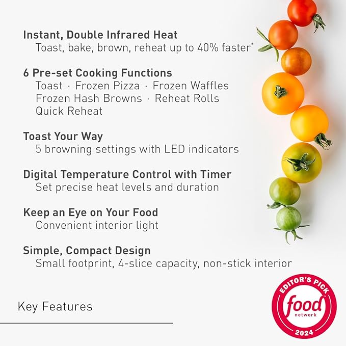 Panasonic FlashXpress Toaster Oven Countertop, 4-Slice Small Toaster Oven Compact Size with Double Infrared Heating, 6 Auto Cook Options and Precise Temperature Control, 1300W - NB-G110P (Silver)