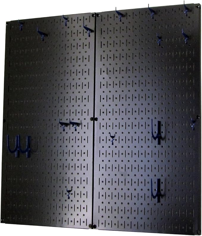 Wall Control Kitchen Pegboard Organizer Pots and Pans Pegboard Pack Storage and Organization Kit with Black Wall Board and Blue Accessories