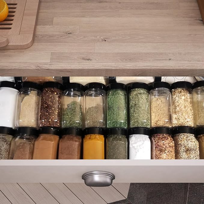 28 Pack 16 Oz Plastic Spice Jars Bottles Containers with Black Cap Empty Seasoning Bottles Large Clear Spice Shaker and Stickers for Storing Spice, Salt, Herbs