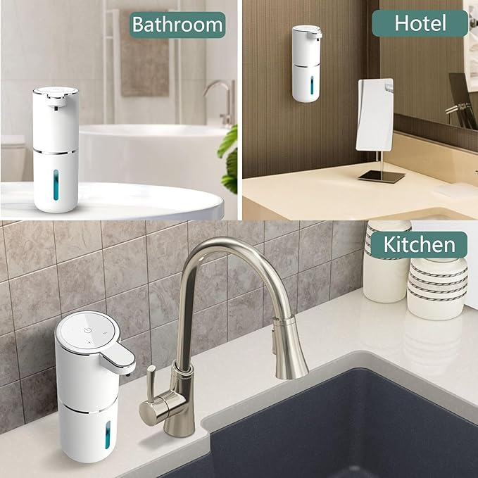 2P Automatic Soap Dispenser, Touchless Foaming Soap Dispenser 400ml USB Rechargeable Dispenser Electric Wall Mounted 4levels Adjustable Foam Dish Soap Pump for Bathroom Kitchen