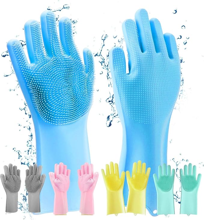 Magic Silicone Dish Washing Gloves for Kitchen, Dishwashing, Pet Grooming, Car and Bathroom Cleaning (Multicolour, Pack of 1)