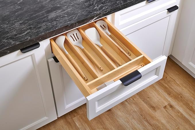 Rev-A-Shelf Natural Maple Right Size Utensil Insert Home Storage Kitchen Organizer 5 Compartment Drawer Accessory, 13-1/4" x 19-1/2", 4WUT-18SH-1