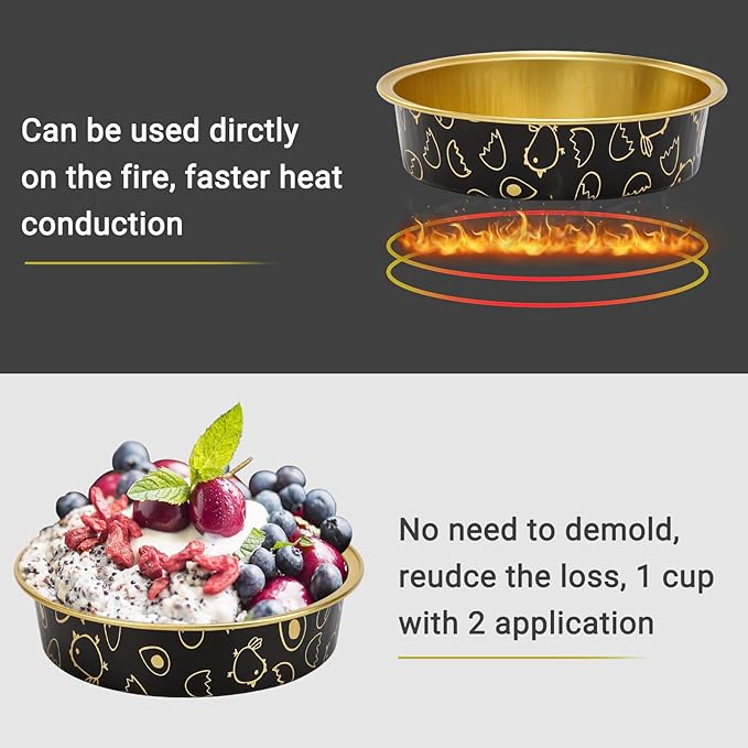 Beasea Mini Tart Pans 50 Pack, 4 Inch Disposable Pie Tins with Lids, Black Gold Aluminum Pie Pan Cartoon Tin Tart Pans Round Oven Baking Mini Cake Pan for Pie Tart Quiche