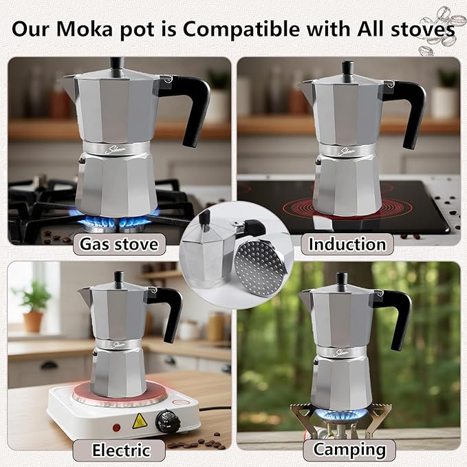 12 Cup Stovetop Espresso Maker Italian Moka Pot, Stove Top Cuban Coffee Maker, Greca Mocha Pot(Basic, 20 oz/600ml)