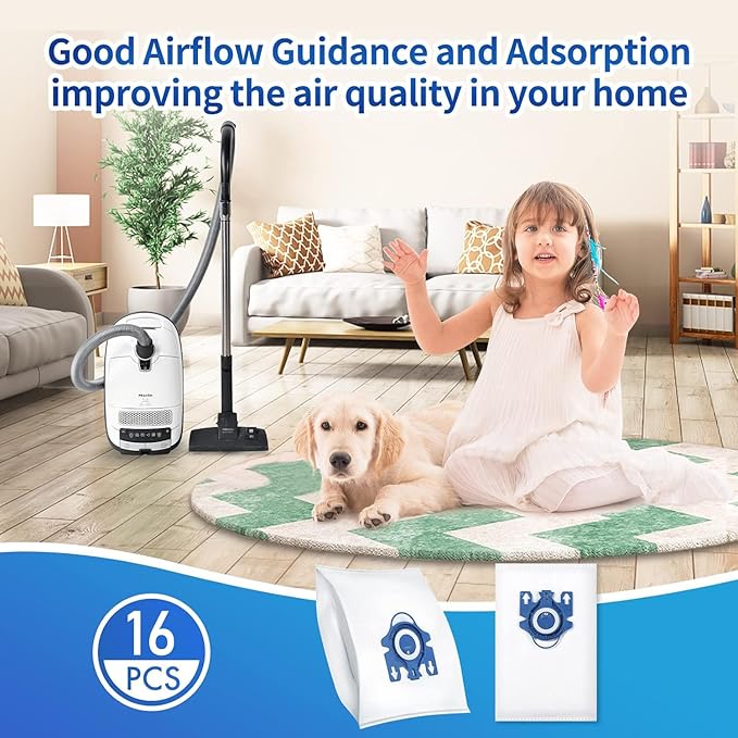 16 Pack 3D Dust Bags, Compatible with Miele GN Vacuum Bags, Replacement for Miele Classic C1 Complete C1, C2, C3, S400i S600 S2 S5 S8 Series, with 4 MP Filters, 4 AC Filters