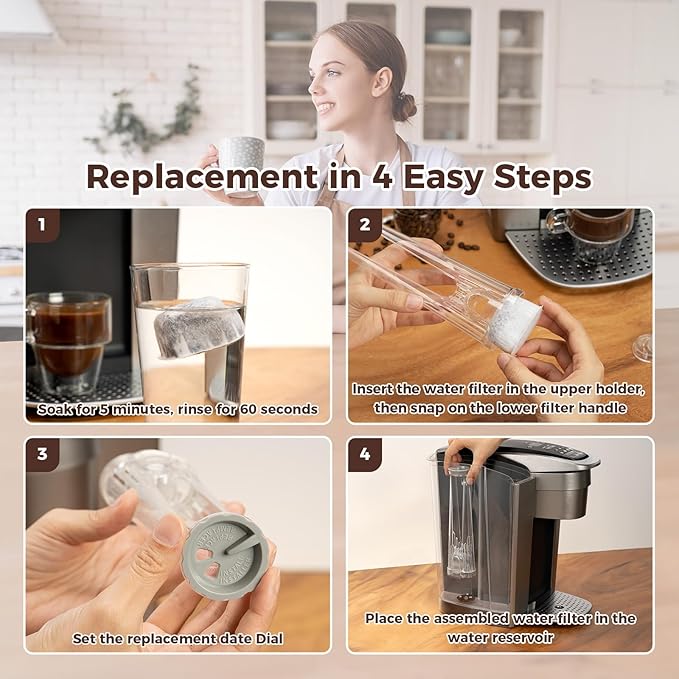 K2.0 Tall Handle Water Filter Replacement Starter Kit for Keurig 2.0 with 3 Charcoal Water Filter Cartridges