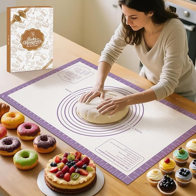 Non Stick Silicone Pastry Mat for Dough Rolling, Extra Large Silicone Baking Mat with Measurements, Baking sheet for Cookies Fondant Pie Crust, Purple 28X20 INCH
