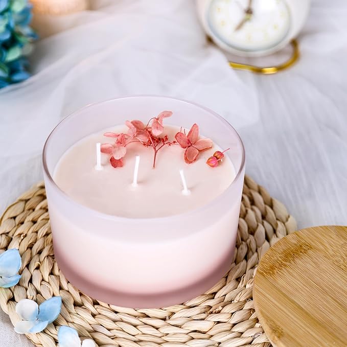 CONNOO 24oz Frosted Glass Candle Jars 6 Pack, Multi-Wick Wide Mouth Empty Bulk Candle Containers for Making Candles with Airtight Bamboo Lids, Sticky Warning Labels, Wick kit- Dishwasher Safe