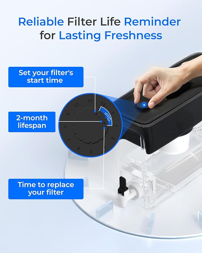 Waterdrop Fluoride-Reducing Water Filter Dispenser, 35-Cup, 150-Gallon Long-Life, Large Capacity, Reduces Chlorine, PFOA/PFOS and More, BPA Free, Black (with 1 Filter)