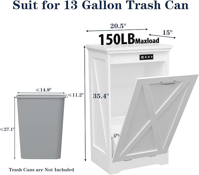 TOLEAD 13 Gallon Tilt Out Trash Can Cabinet, Kitchen Trash Cabinet Hidden Trash Can with Deodorizing & Negative Ion Pet Proof for Kitchen,Dining Room, Living Room,White