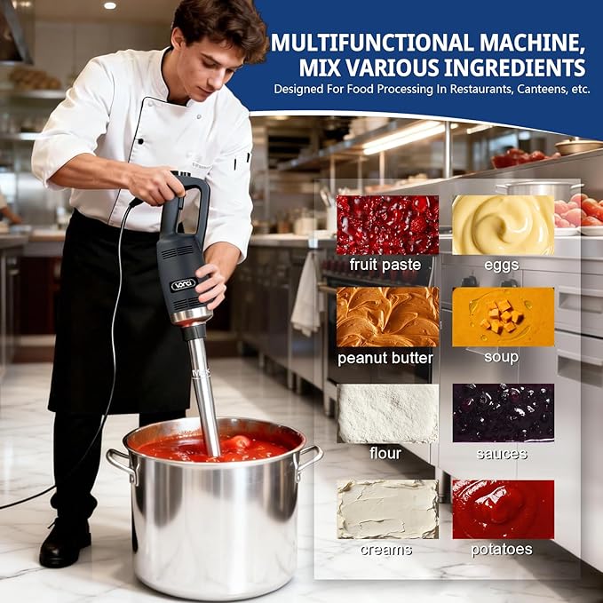 VONCI 500W Commercial Immersion Blender, 12" SUS 304 Removable Shaft, Heavy Duty Power Hand Mixer with Variable Speed 6000-20000RPM, Professional Electric Stick Blender for Restaurant Kitchen Use.