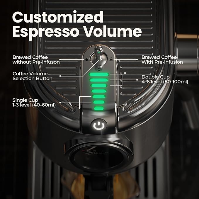 Espresso Machine 20 Bar, Compact Espresso Maker Stainless Steel 1450W Professional Coffee Machine for Latte & Cappuccino with Steam Wand