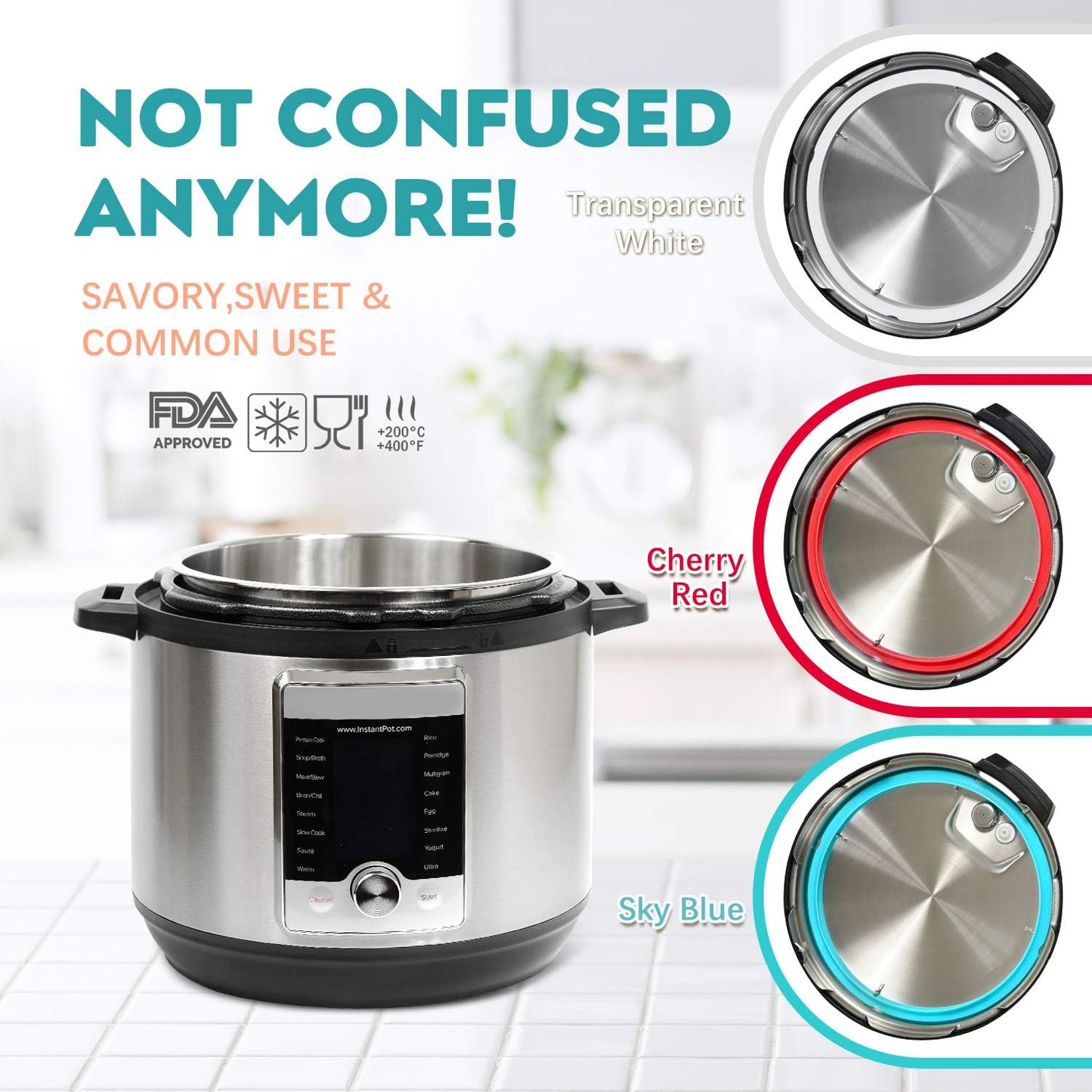 6QT Silicone Sealing Ring 3 Pack with Steam Release Valve | Fits Duo/Lux/Ultra 5QT & 6QT Cookers, Dishwasher Safe.